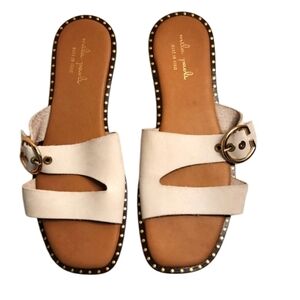 MILA PAOLI Made In Italy Leather Ivory And Tan Combo Slide On Sandals Size 10.5